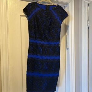 Blue with black lace cocktail dress